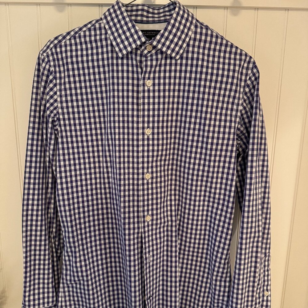 Banana Republic Non-Iron Slim Fit - Purple/White Checkered Dress Shirt - Small